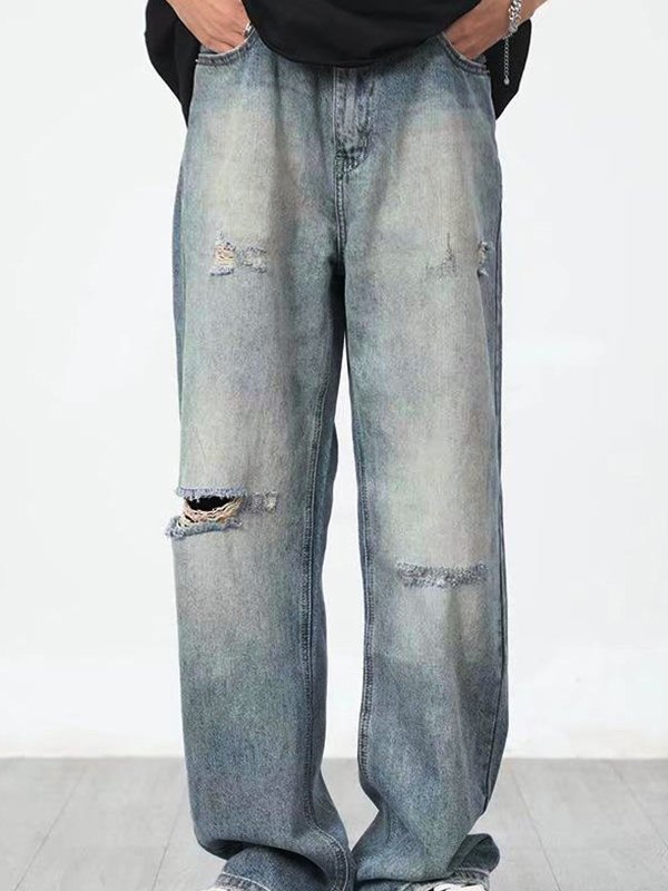 Asymmetrische, zerrissene Herrenjeans-1