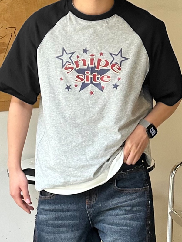 Kurzarm-Raglan-T-Shirt mit Sternenmuster für Herren-1