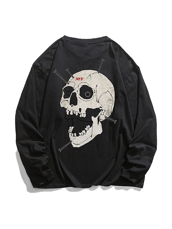 Langärmliges Herren-T-Shirt mit Totenkopf-Print im amerikanischen Stil-2