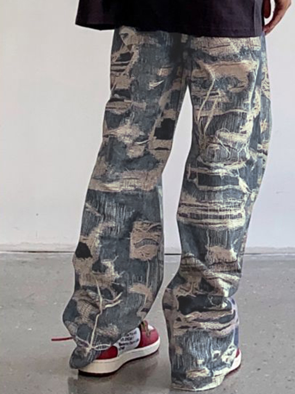 Lose Herrenjeans mit Distressed Ripped Pattern Print-1