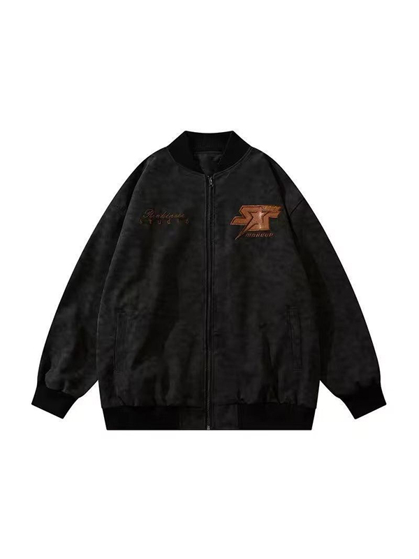 Herren-Hip-Pop-Jacke aus Wildleder mit Stickerei-3