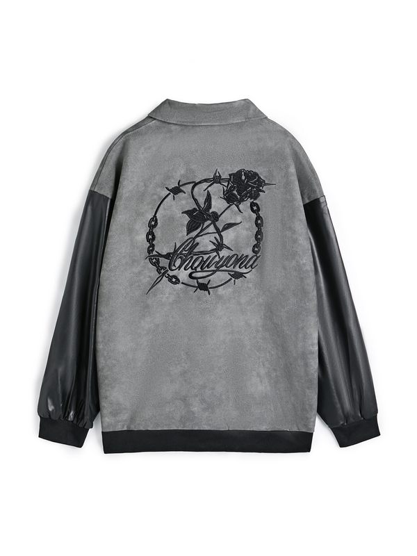 Herren-Lederspleißjacke mit Batik-Stickerei-1