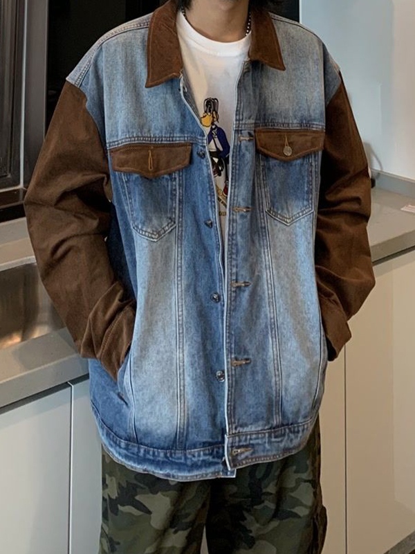Herren Vintage Denim Splice Jacke-2