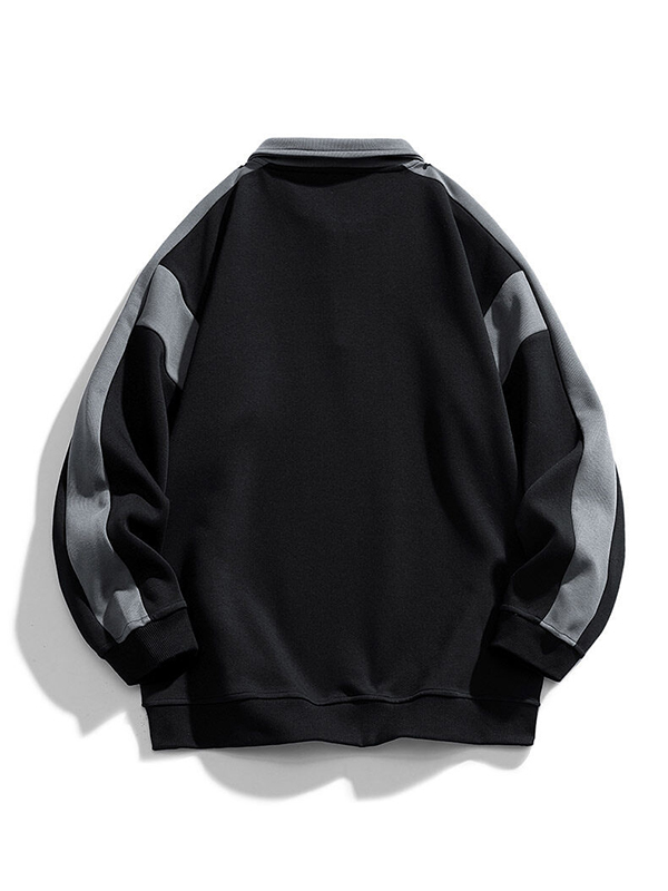 Kontrastfarbenes Herren-Sweatshirt mit Reverskragen und halbem Reißverschluss-1