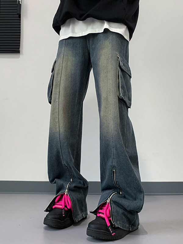 Herren-Cargojeans mit Reißverschluss und Schlitz und Pattentasche-3