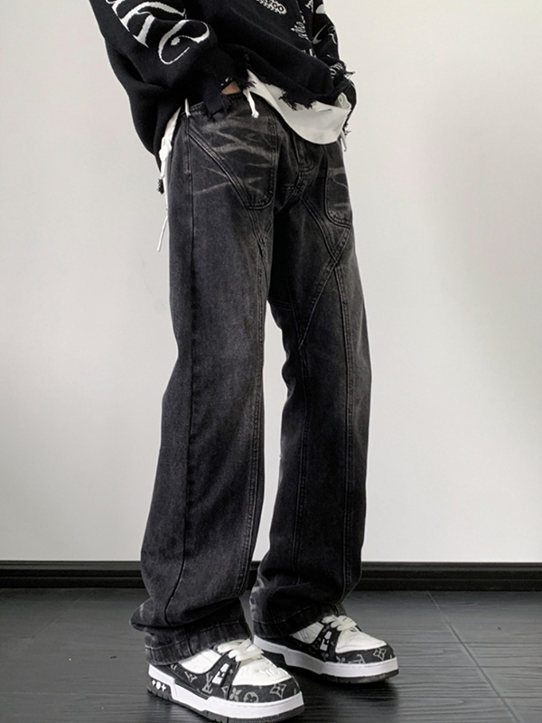 Herren-Jeans mit Vintage-Waschung und Splice-Motiv-3