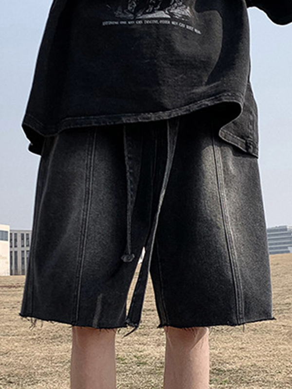 Herren-Shorts zum Binden mit ausgefranstem Saum in Waschung-2