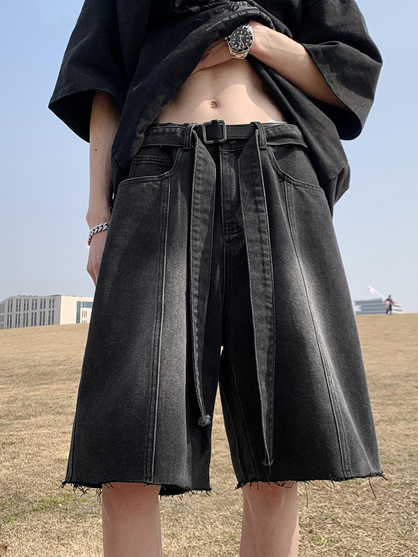 Herren-Shorts zum Binden mit ausgefranstem Saum in Waschung-3