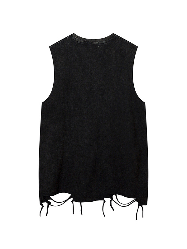 Herren-Weste mit Hip-Pop-Print, zerrissen und Halskette-1