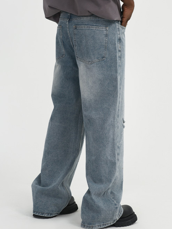 Zerrissene Jeans mit geradem Bein und Feuerwerk-Strassmuster für Herren-2
