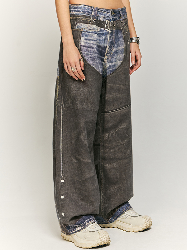 Jeans im Retro-Look mit Patchwork-Print aus Kunstleder-2