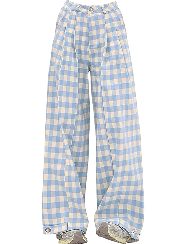 Blau karierter Anzug im Yamamoto-Stil mit weit geschnittener Hose-3