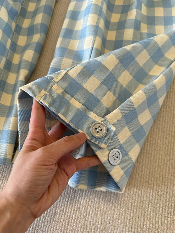 Blau karierter Anzug im Yamamoto-Stil mit weit geschnittener Hose-1