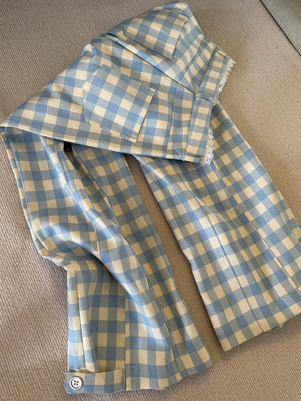 Blau karierter Anzug im Yamamoto-Stil mit weit geschnittener Hose-2