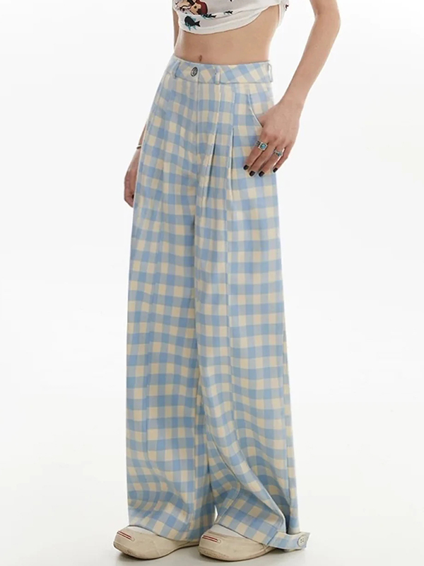 Blau karierter Anzug im Yamamoto-Stil mit weit geschnittener Hose-4