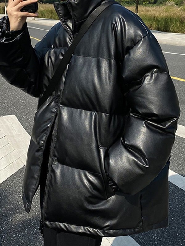Pufferjacke aus Pu-Leder für Herren-3