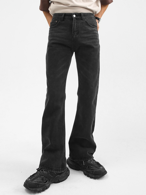 Herren All-Match Schlankheits-Jeans mit weitem Bein und leicht ausgestellter Waschung-1