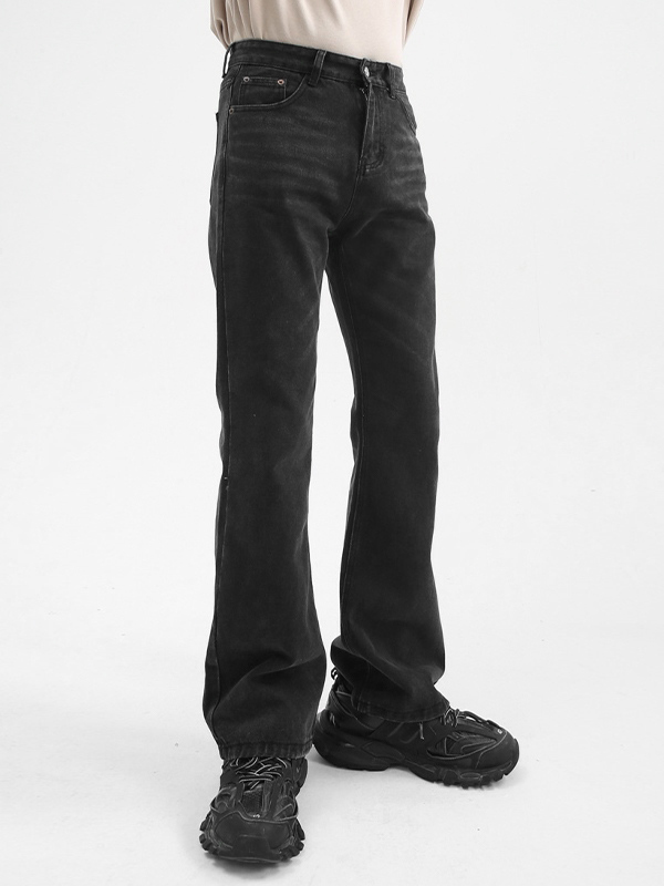 Herren All-Match Schlankheits-Jeans mit weitem Bein und leicht ausgestellter Waschung-2