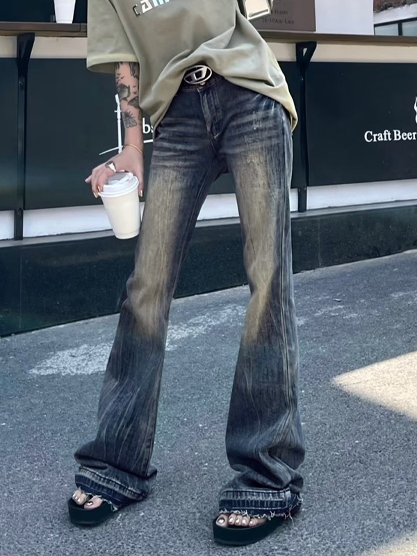 Vintage-Stickerei-Jeans mit niedrigem Bund und ungesäumtem Rand-2
