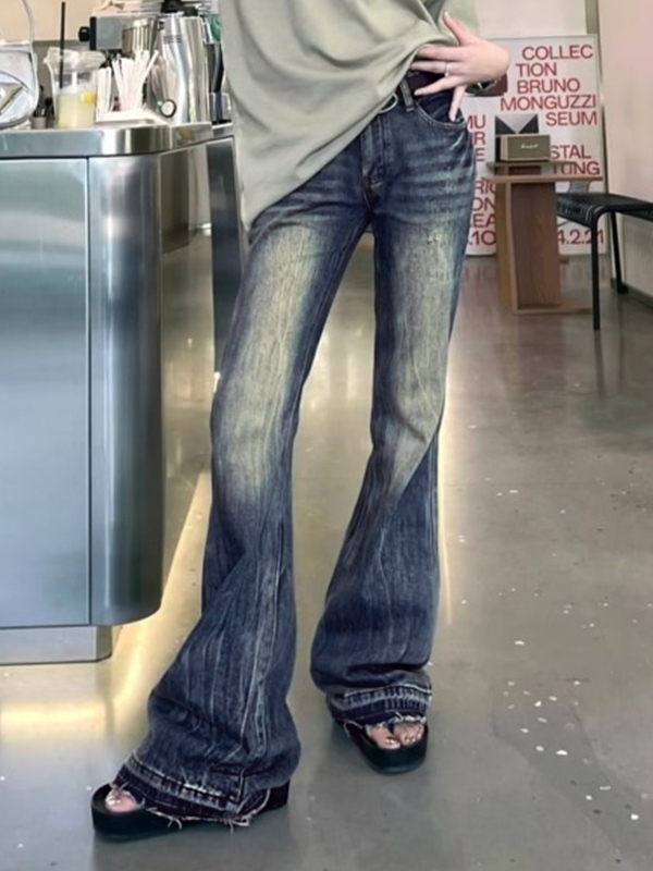 Vintage-Stickerei-Jeans mit niedrigem Bund und ungesäumtem Rand-3