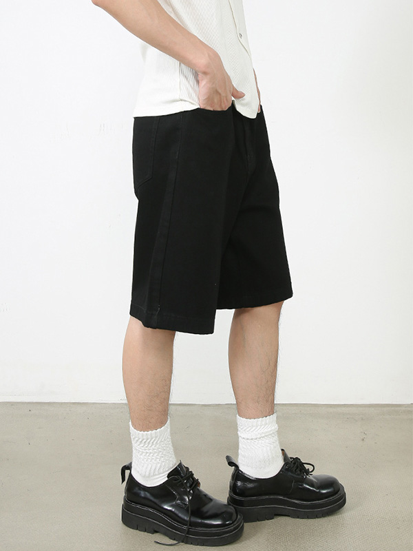 Gerade geschnittene, lockere Jeansshorts mit weitem Bein-2