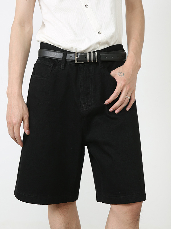 Gerade geschnittene, lockere Jeansshorts mit weitem Bein-5