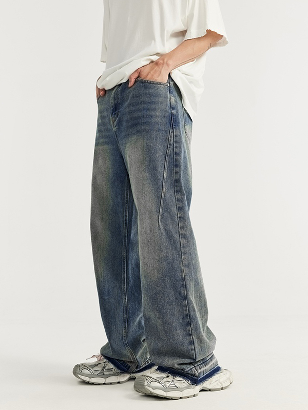 Weite Jeans mit ausgewaschenem Saum und weitem Bein-2