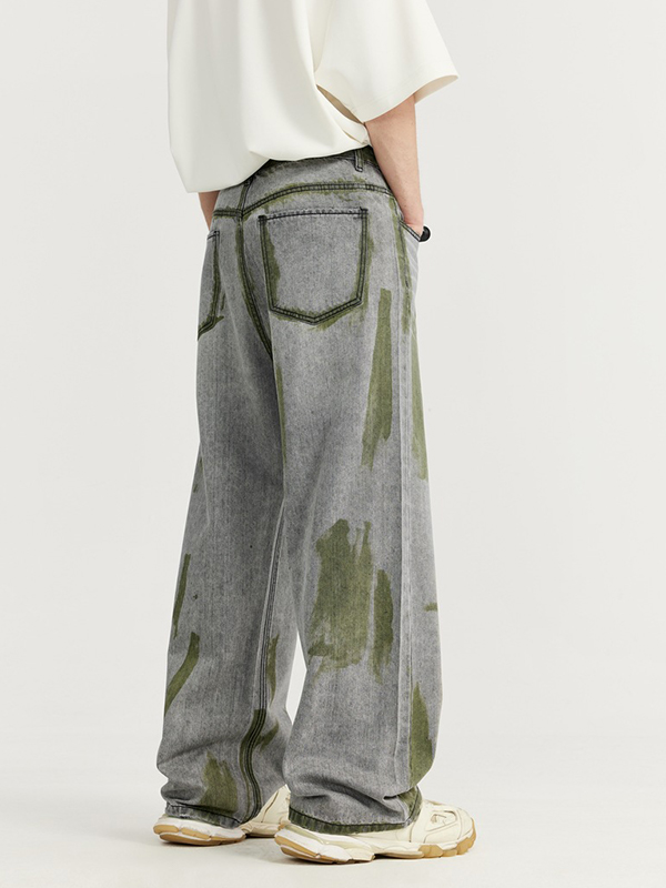 Lockere Jeans mit weitem Bein und handbemalten Kontrastfarben-3