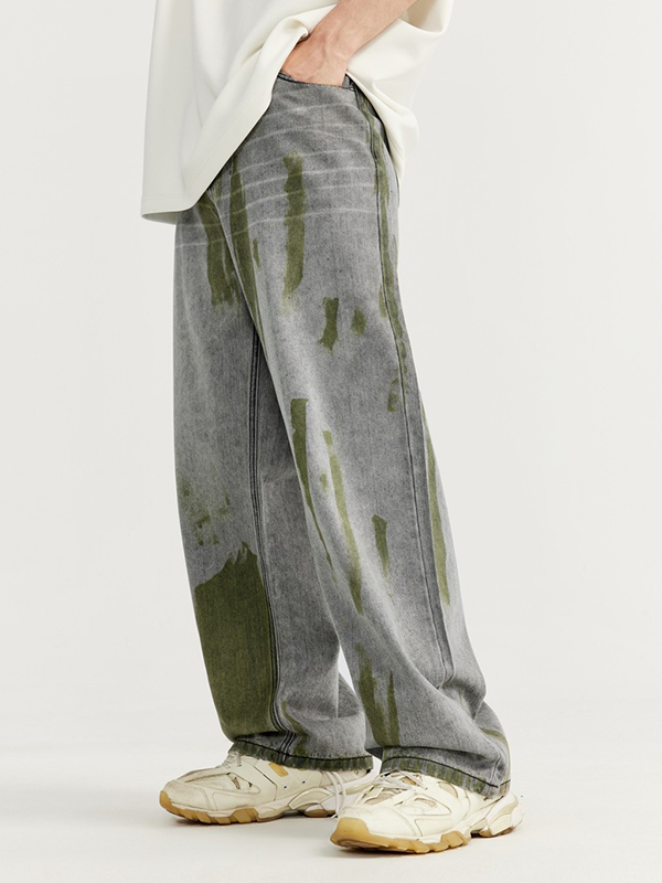 Lockere Jeans mit weitem Bein und handbemalten Kontrastfarben-2