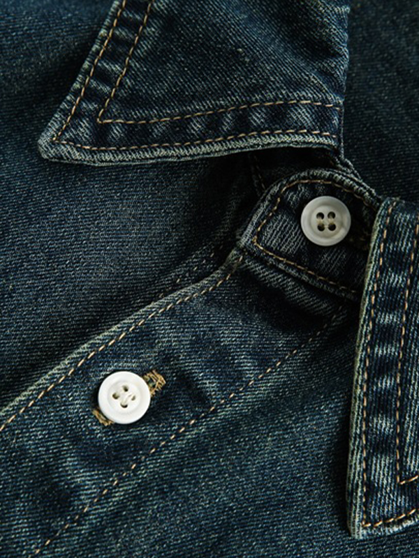 Retro-Arbeitskleidung aus Denim mit kurzen Ärmeln-5