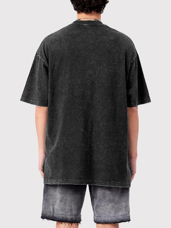 Übergroßes, gewaschenes Kurzarm-T-Shirt mit Spinnenmuster für Herren-2