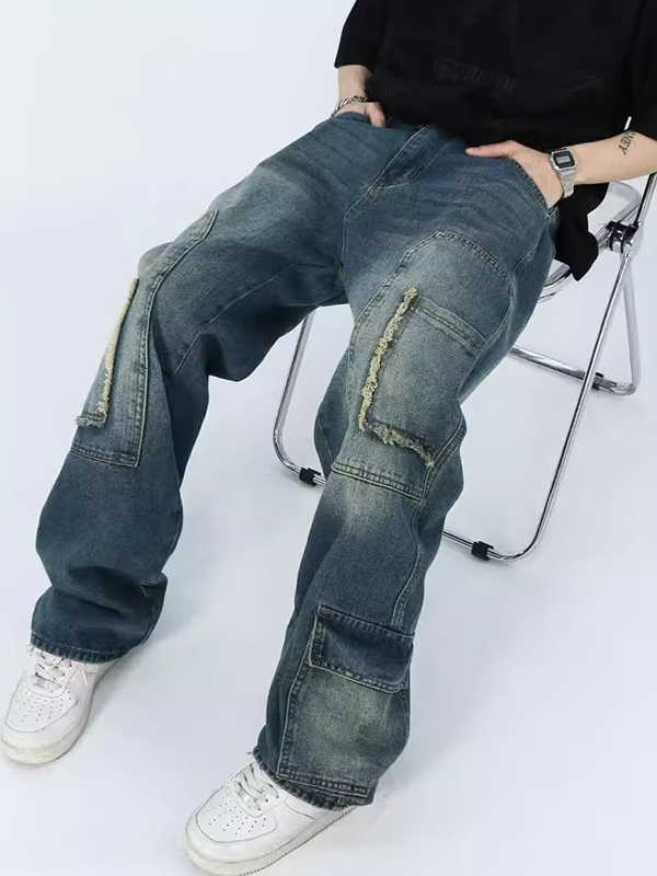 Gerade geschnittene Cargo-Jeans im High Street-Design-4