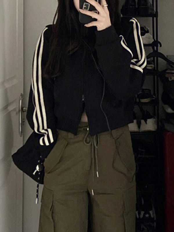 Kurze Jacke im amerikanischen Retro-Streifenstil-3