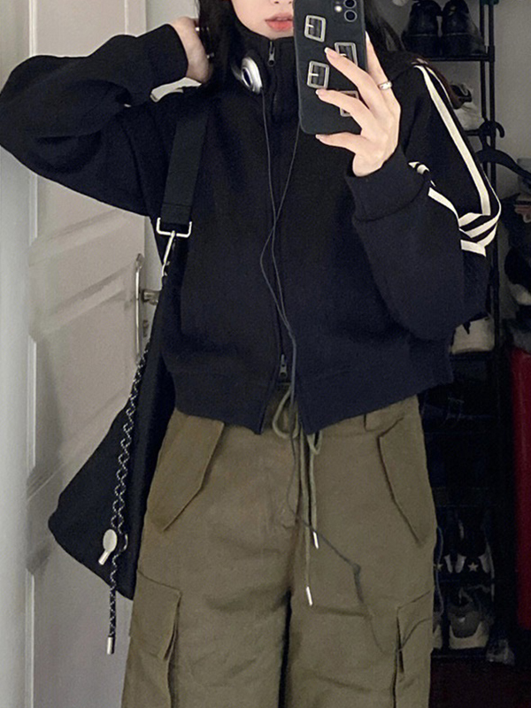 Kurze Jacke im amerikanischen Retro-Streifenstil-1