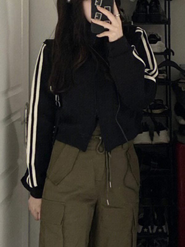 Kurze Jacke im amerikanischen Retro-Streifenstil-2