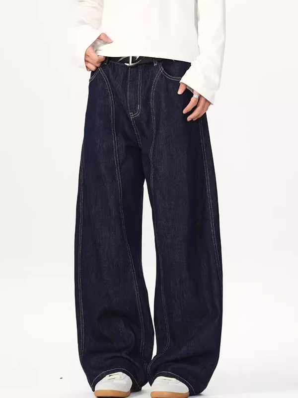 Einfache Original Cow Color Scimitar Loose Jeans-1