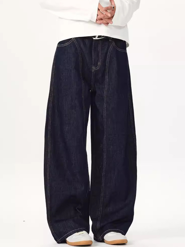 Einfache Original Cow Color Scimitar Loose Jeans-2