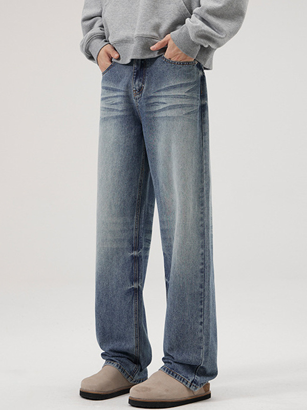 Lockere Jeans mit weitem Bein und verwaschenem American Retro-Look-2
