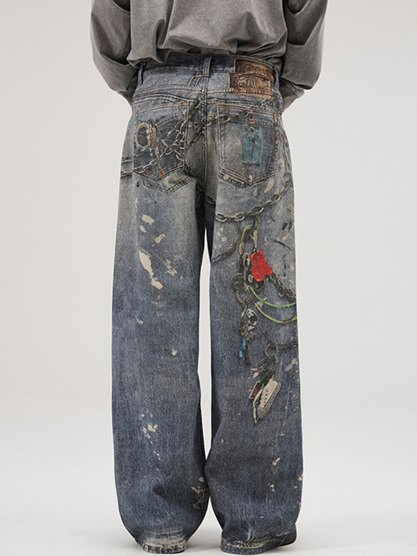 Trendy Marke Lockere Jeans mit weitem Bein und geradem Bein-2
