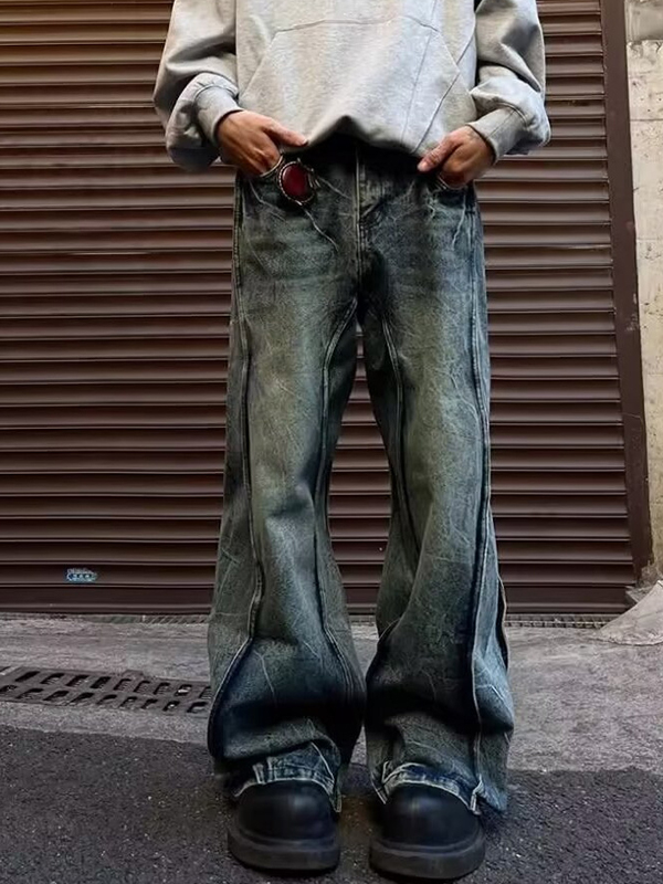 Lockere Jeans im verwaschenen Patchwork-Design-1