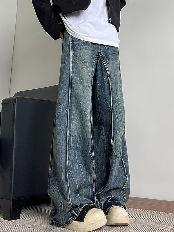 Lockere Jeans im verwaschenen Patchwork-Design-2