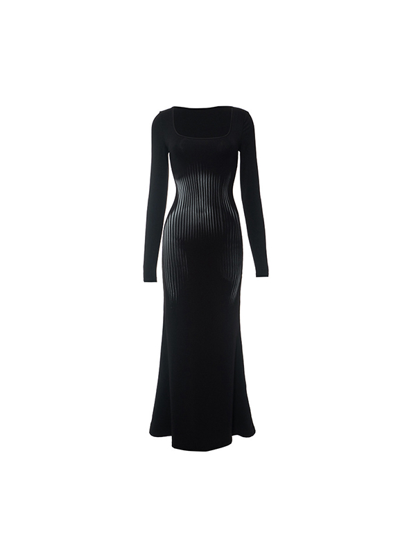 Pullover mit quadratischem Ausschnitt, langen Ärmeln, hoher Taille, Minikleider-4