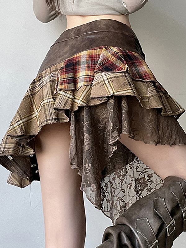 Miniröcke mit unregelmäßigem Design und Gittermuster-3