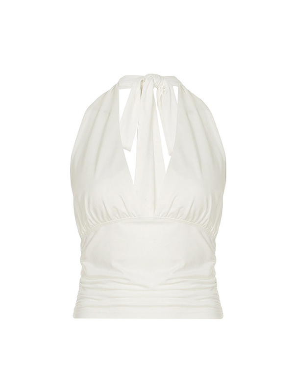 Tief ausgeschnittene Neckholder-Weste mit geraffter Taille-3