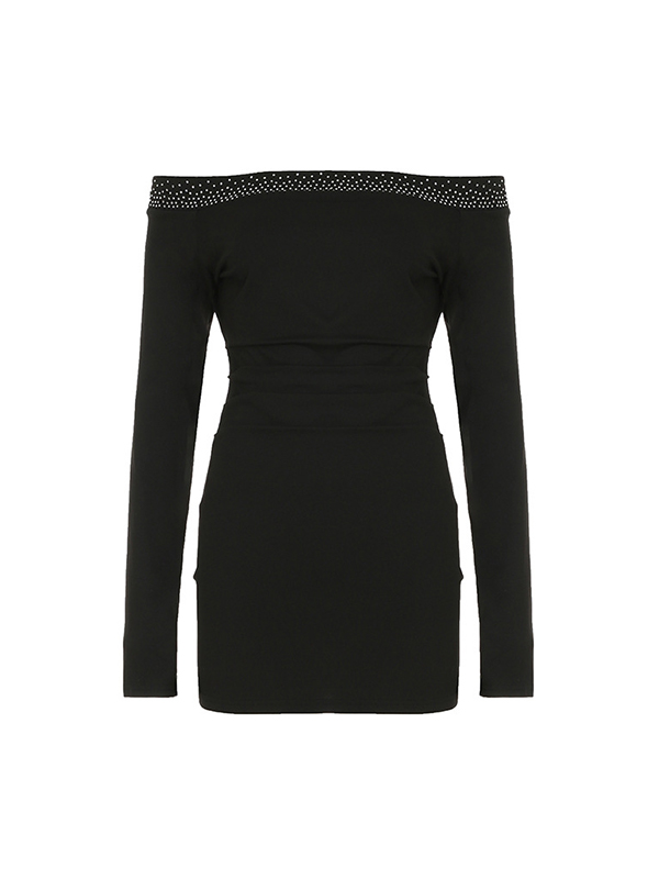 Minikleid mit einzeiligem Ausschnitt und plissierter Taille-4