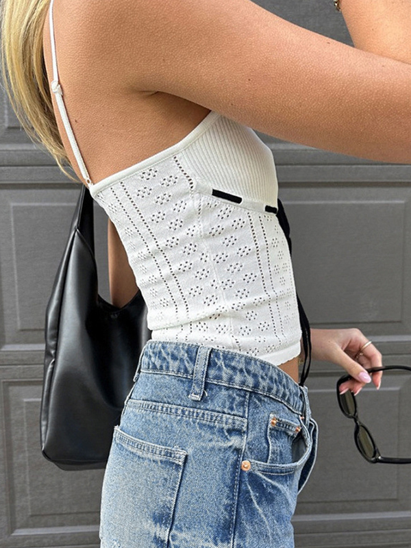 Camisole-Top mit ausgehöhltem Muster, Kordelzug und Schnürung-2