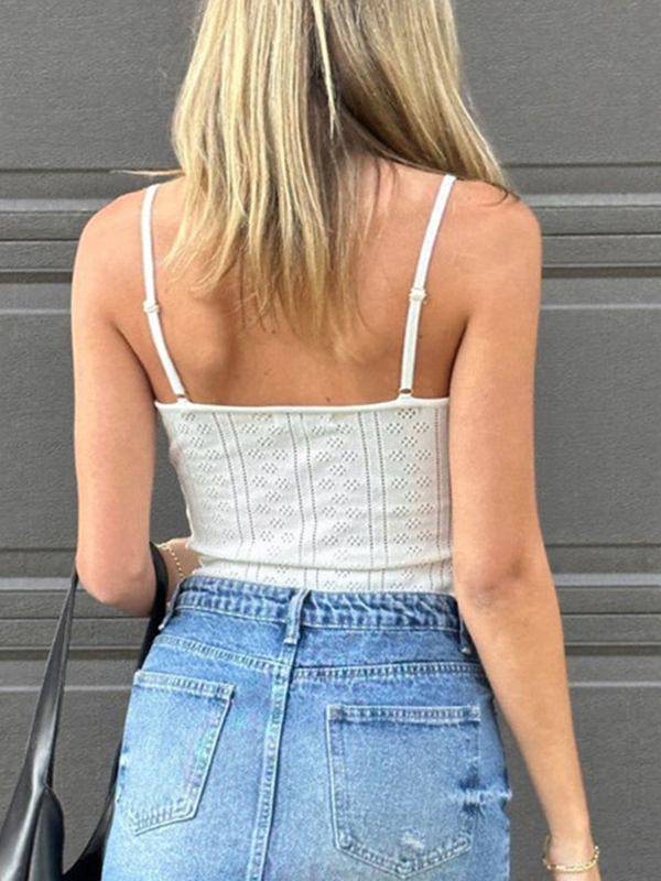 Camisole-Top mit ausgehöhltem Muster, Kordelzug und Schnürung-3