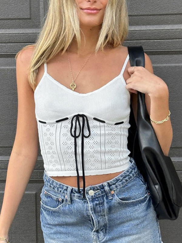 Camisole-Top mit ausgehöhltem Muster, Kordelzug und Schnürung-1