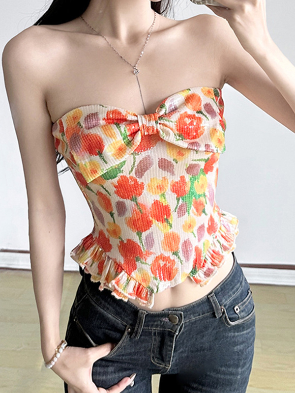 Bandeau-Top mit Tulpen-Print und Schmetterlingen-1