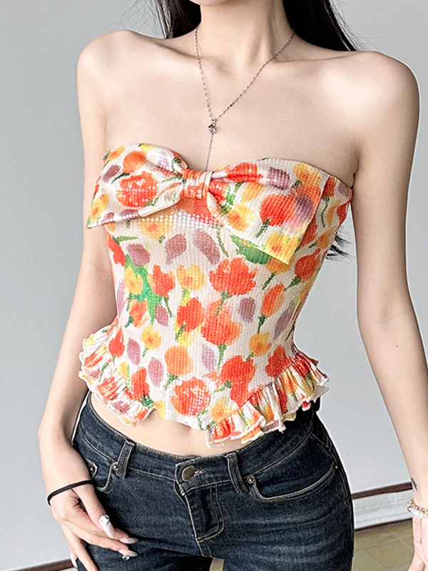 Bandeau-Top mit Tulpen-Print und Schmetterlingen-2